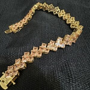 Unique chevron champagne CZ gold 925 8.5” tennis bracelet
